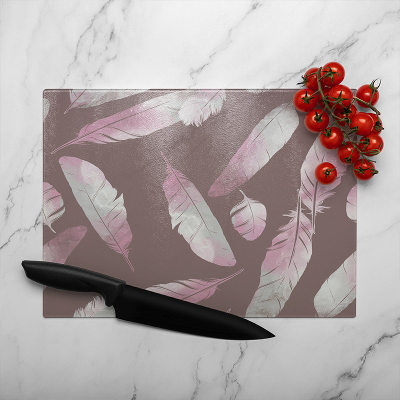 Imprints Bird Feathers Glass Chopping Board, 28cm L x 20cm W