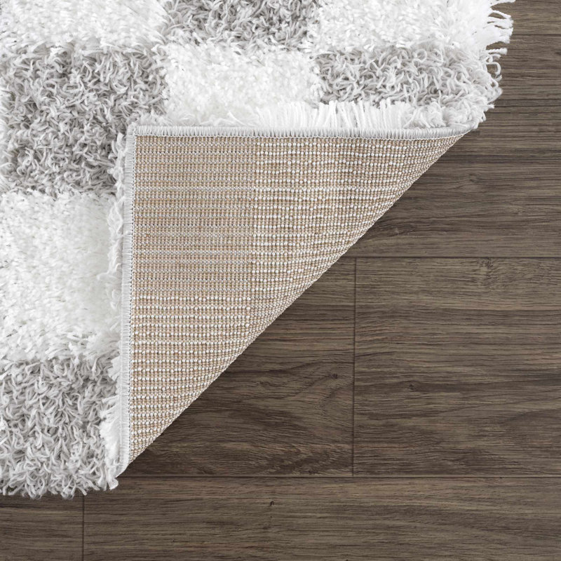 Atiran Checkered Plush Pile Gray Area Rug, Rectangle 5'3" x 7'3"