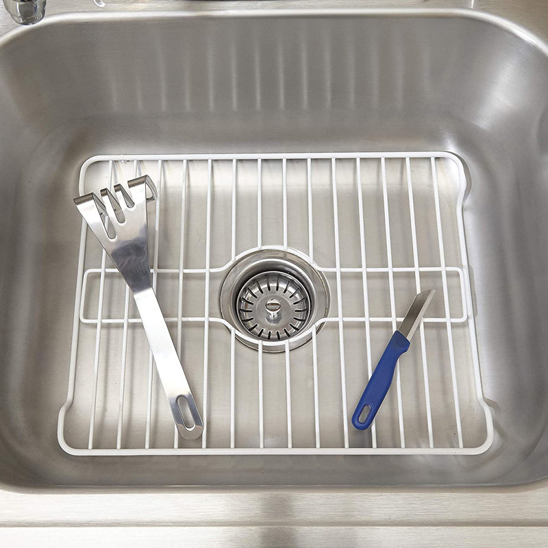 White Coated Steel Large Sink Protector with Center Opening