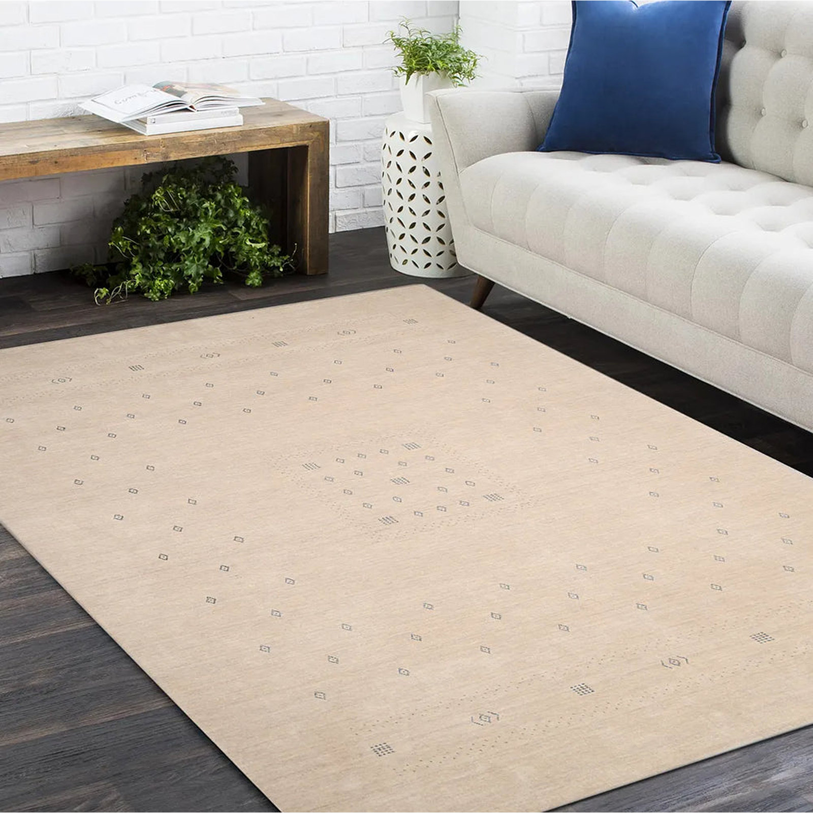 Simi Hand Knotted Cotton/Wool Southwestern Area Rug, Light Camel, Rectangle 6' x 9'