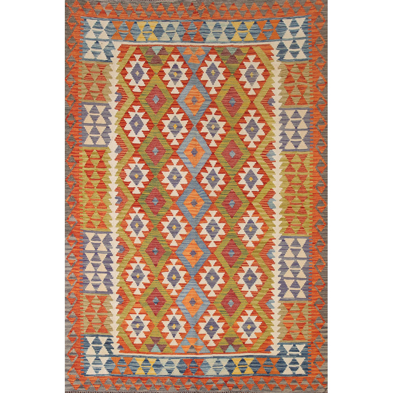 Tapis oriental réversible en laine Kilim 6 x 8