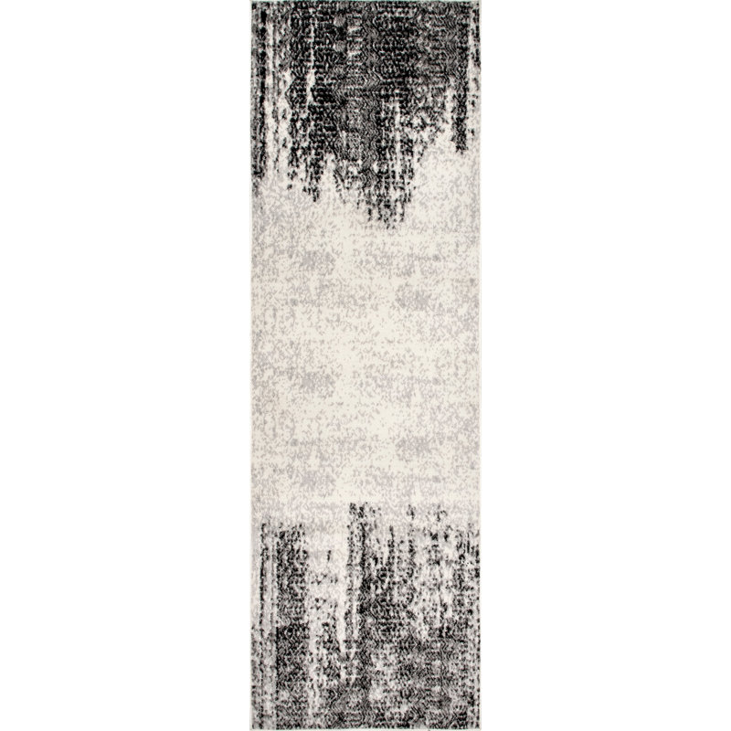 Tapis gris à motif abstrait Genero, Tapis de couloir 2 pi x 6 pi