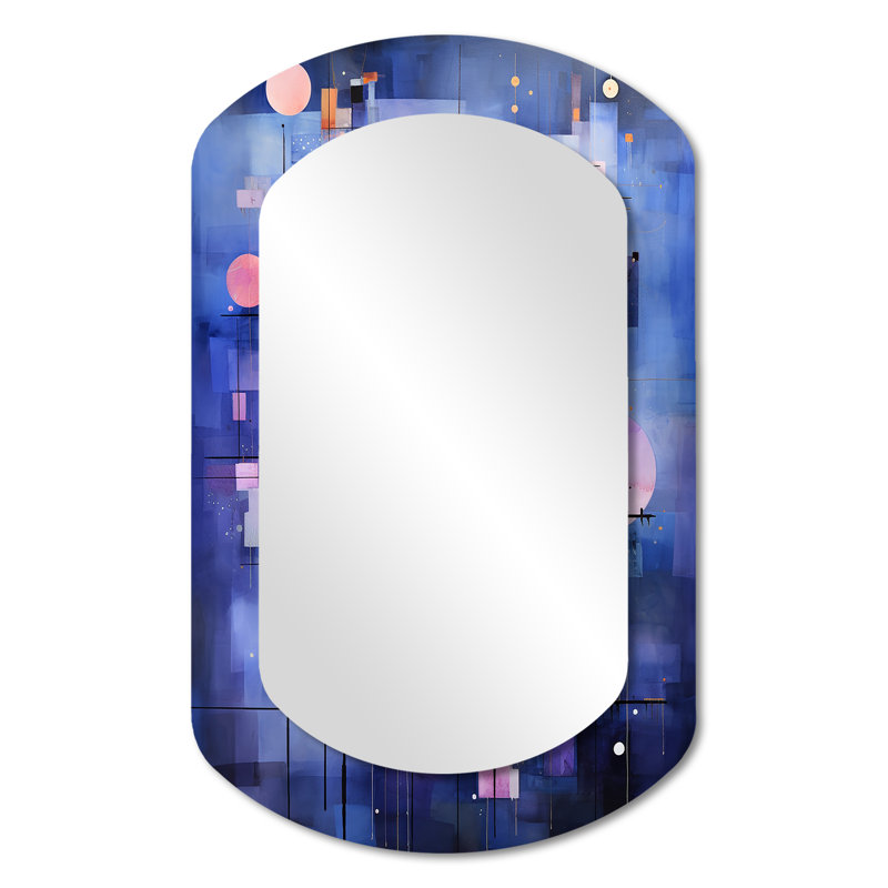 Drexler Abstract geometric blue Tones 2 - Geometric Asymmetrical Decorative Wall Mirror, Modern Cylinder Mirror, Printed Metal Art