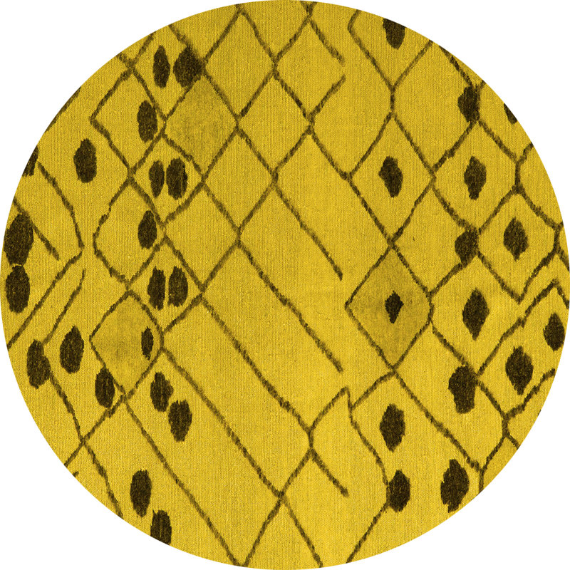 Abstract 5384 Yellow Machine Washable Area Rugs, Round 7'