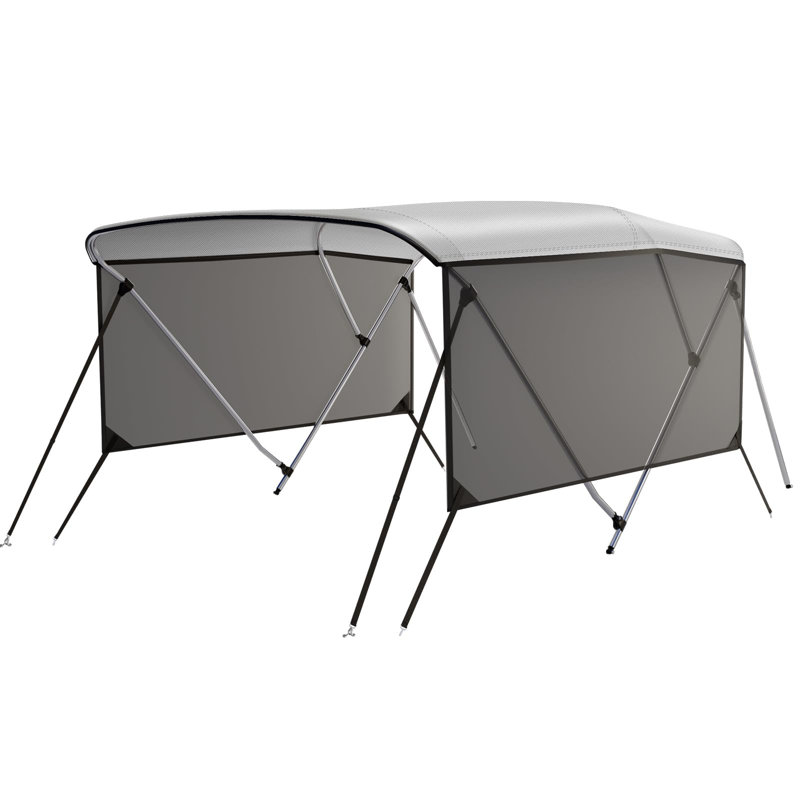 3 Bow Bimini Top with Mesh Sidewalls, Marine Canvas Boat Canopy Watercraft Cover with 2 Straps, 2 Rear Support Poles & Storage Boot
