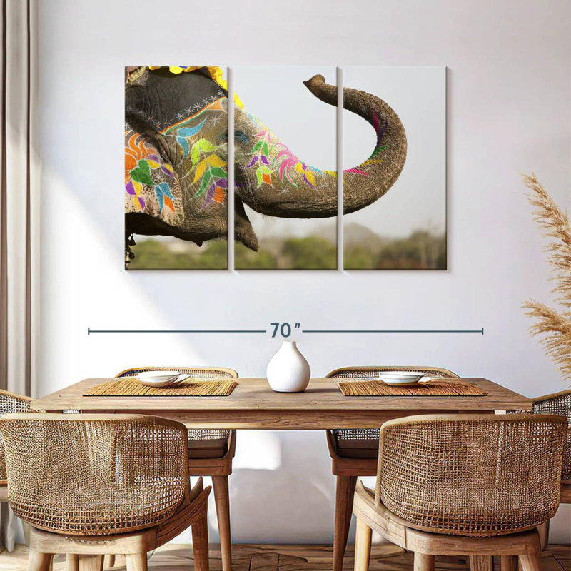 Brampt Smiling Painted Indian Elephant, 36" H x 57" W