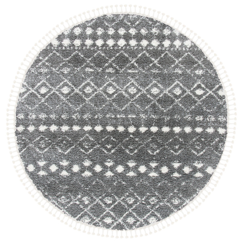Berber Fringe Shag Performance Southwestern Rug, Round 5'