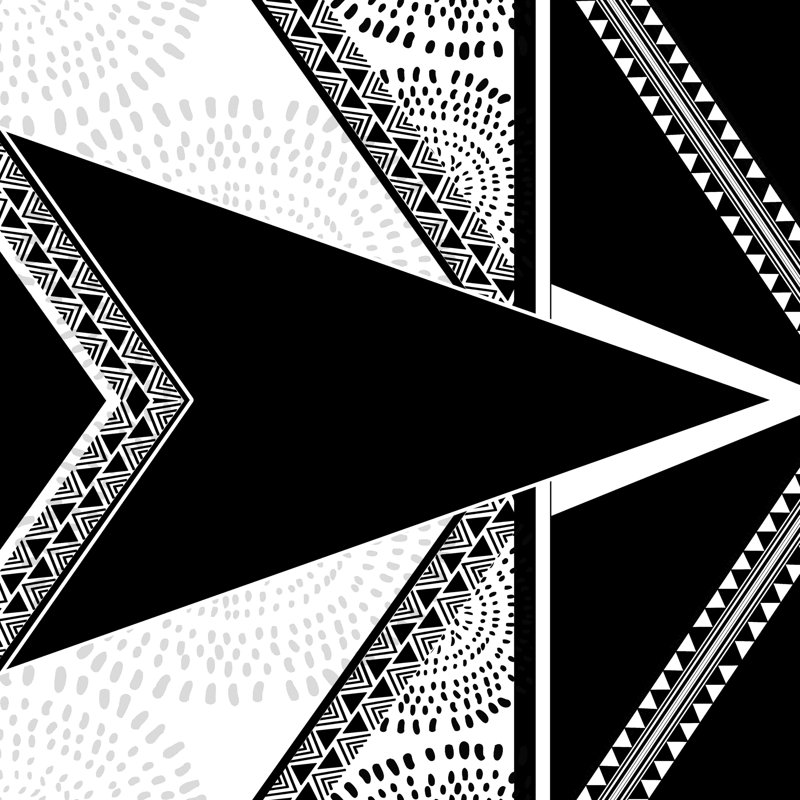 Funky tribal bohème noir et blanc, H 12 po x l 12 po