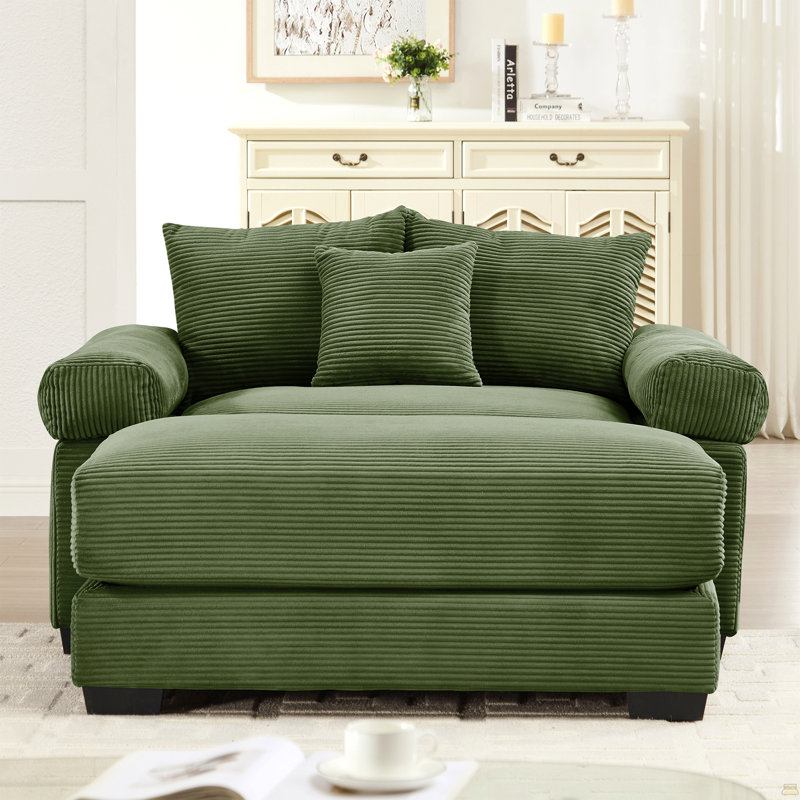 Canapé modulaire surdimensionné 54,3 po Cloud, accoudoirs extra épais en velours côtelé, repose-pieds, Vert