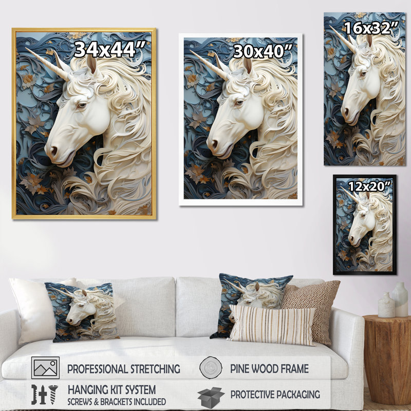 Minimalisme licornes encadrées sur toile, Cadre simple noir, H 20 po x l 12 po x P 1 po