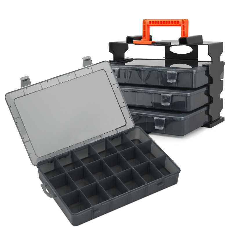 4Pcs 18 Grids Plastic Compartment Box Organizer Storage Container With Adjustable Divider & Bracket