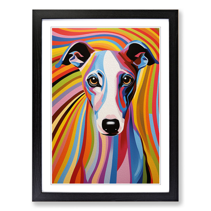 Whippet Op Art - Framed Print, Black Framed, 64cm H x 46cm W