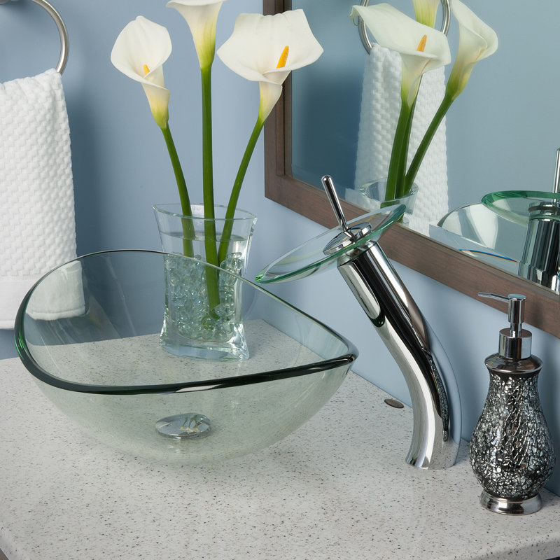 Novatto 13.5'' Glass Oval Bathroom Sink, Clear, Chrome