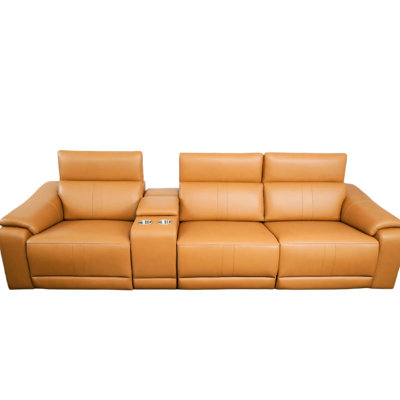 4 fauteuils en cuir brun avec 2 porte-gobelets et fauteuil inclinable électrique, canapé modulaire confortable pour le salon, style moderne qui s'adapte à différents petits espaces, éponge haute respirante, supports de rangement, fauteuils, fauteuil