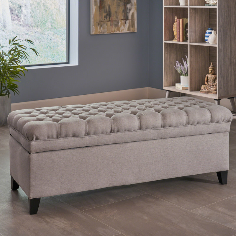 Banc de rangement rembourré en polyester Twania, Gris clair