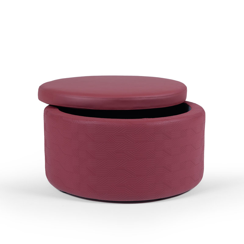 Fully Assembled 27" Embossed Linear Chevron Faux Leather Storage Ottoman, Red Broken Line
