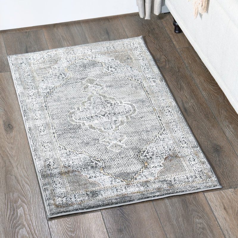 Rectangle Johnluis Oriental Machine Woven Polyester Area Rug in Gray, Rectangle 1'9" x 3'3"