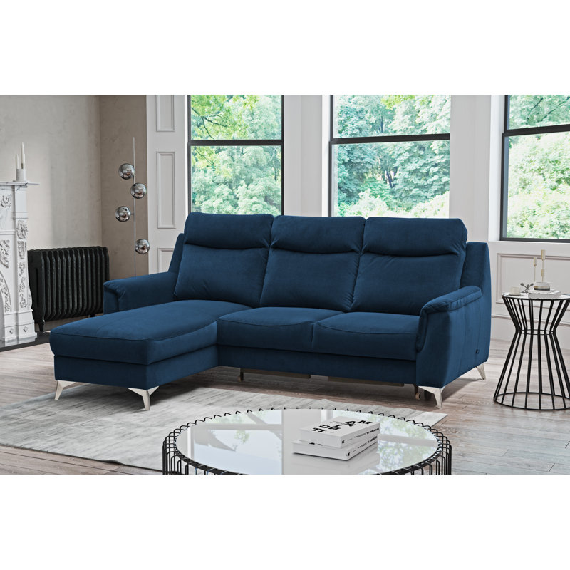 Izola 3 Seater Velvet Sofa Bed, Left Hand Facing, Navy Blue