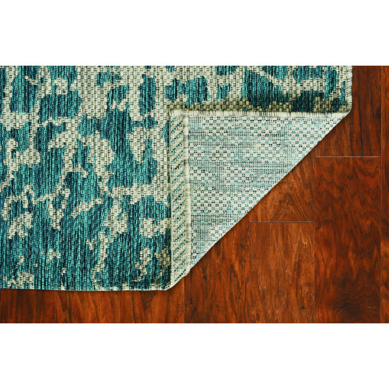 Tapis bleu sarcelle géométrique touffeté, Rectangle de 5 pi x 8 pi