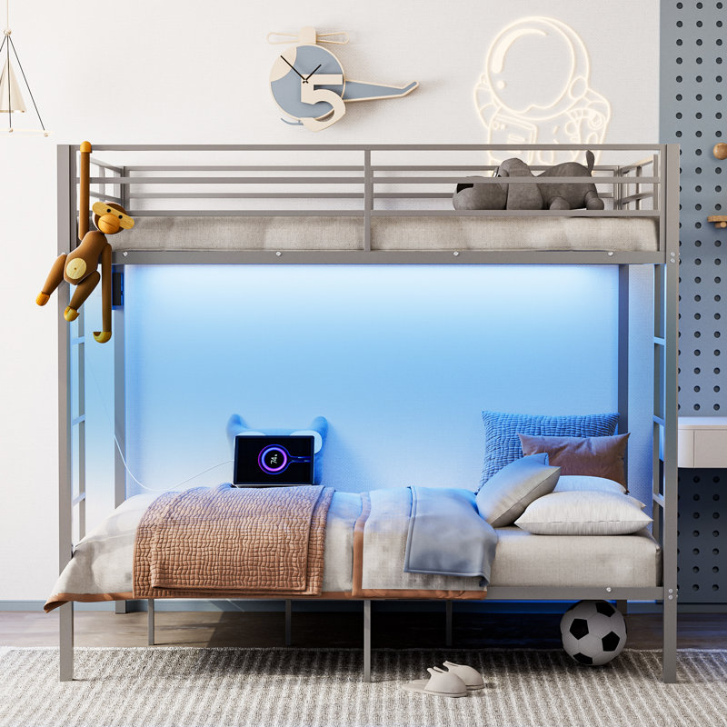 Alyda Kids Full Over Full Bunk Bed, Silver,  Full over Full