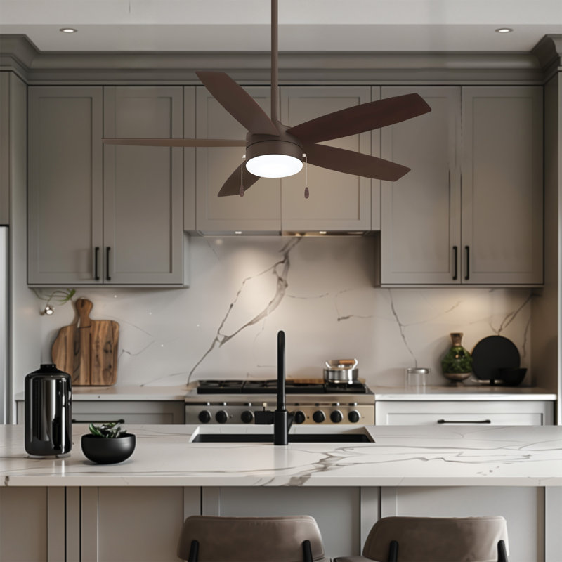 52" Airetor 5 - Blade LED Standard Ceiling Fan with Pull Chain and Light Kit Included, Oil Rubbed Bronze