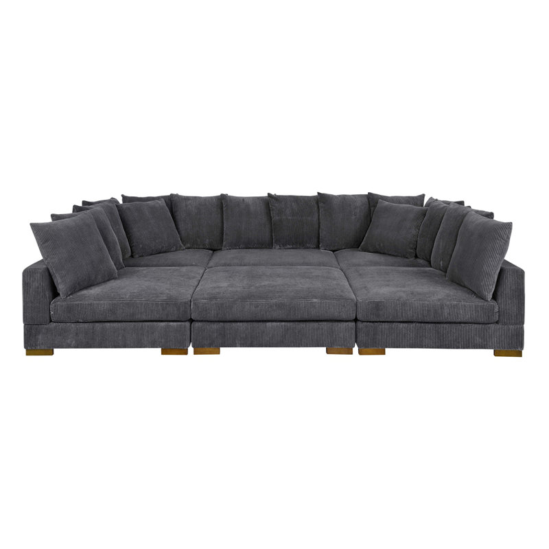 Canapé-lit modulaire à large assise en velours côtelé, Gris foncé