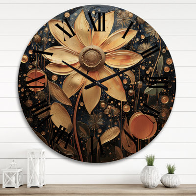 Wildflowers Golden Petals - Wildflowers Oversized Wood Wall Clock