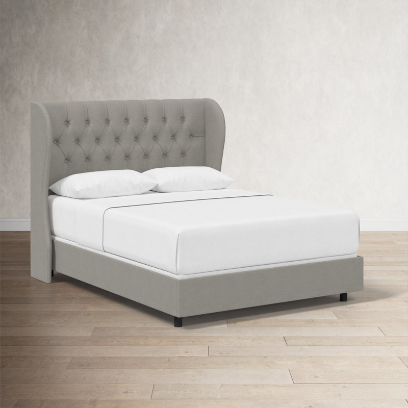 Tomey Upholstered Wingback Bed, King, Zuma Pumice Textured Linen