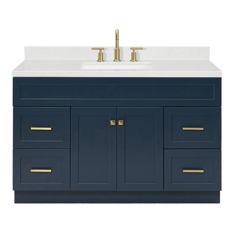 Hamlet 54.25'' Bathroom Vanity with Carrara Quartz Top, Midnight Blue