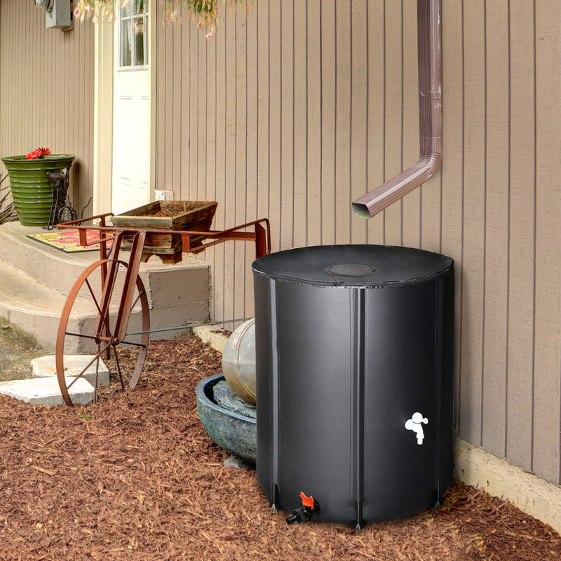 50 Gallon Black Folding Rain Barrel,Collapsible Rainwater Collector,Space Saving Outdoor Water Storage Tank for Garden,Lawn & Backyard Irrigation