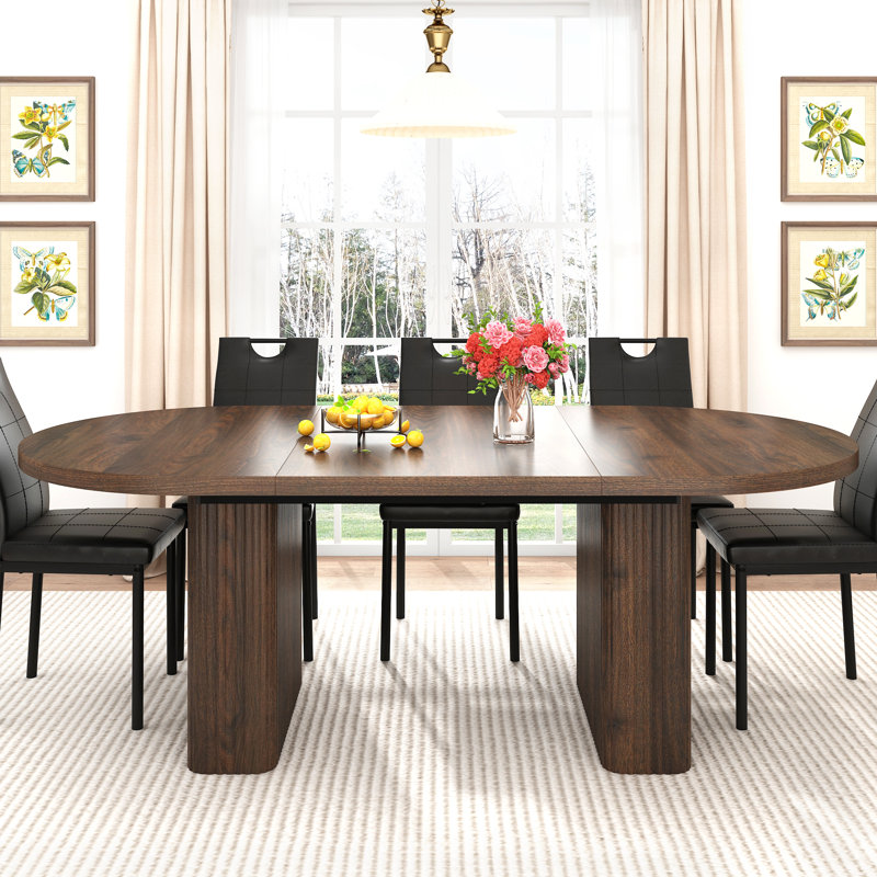 70.8 In Dining Table For 4-6, Modern Kitchen Table With Waterproof Wood Tabletop, Natural Rectangular Farmhouse Long Dining Room Tables With Foot Pads & Wood Strip Base For Kitchen Living Room