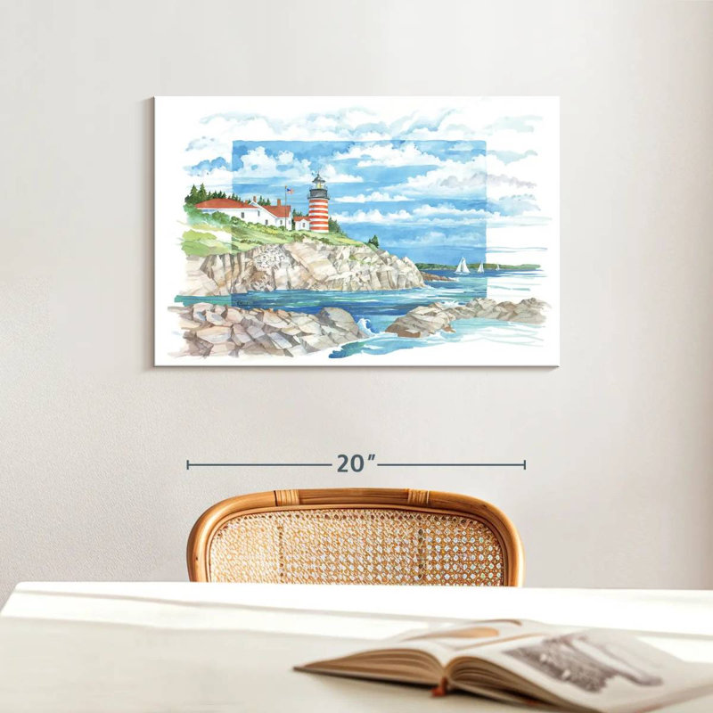 Vue du phare Gillard West Quoddy, H 16 po x l 24 po