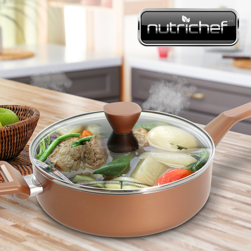 Nutrichef Sautepan Pot With Lid - Non-Stick High-Qualified Kitchen Cookware With See-Through Tempered Glass Lids, 3 QT. (Works With Model: NCCWA13BU)