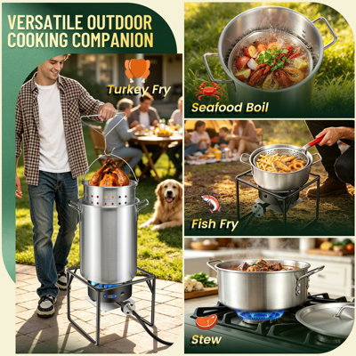 Ensemble de friteuse à dinde de 30 pintes avec friteuse à poisson de 10 pte, brûleur au propane de 55 000 BTU, friteuse en aluminium avec fourchette à couteaux, support à dinde, levier, thermomètre, cuiseur à ébullition pour crabe, fruits de mer, écrevisse