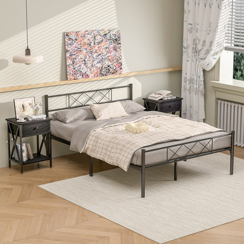 Kempst Steel Piece Bedroom Set, Black, Queen