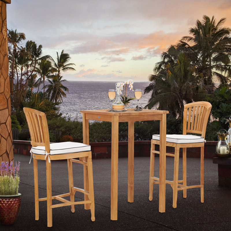 2 - Person Teak Wood Patio Dining Set with Square Table , Cushions Included