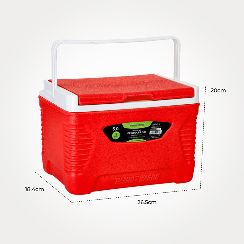 Royalford 5L Insulated Cooler Box Hot/Cold Freezer Box with Integrated Lock Lid, Red