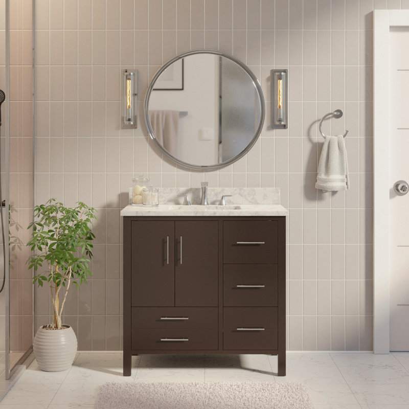 Kiara 36'' Single Bathroom Vanity with Top, Chocolate, Carrara Marble