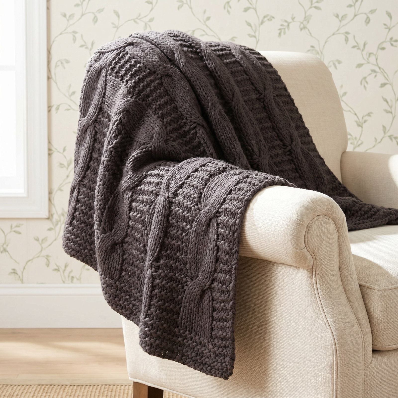 Woodham Knit Throw Blanket, Charcoal