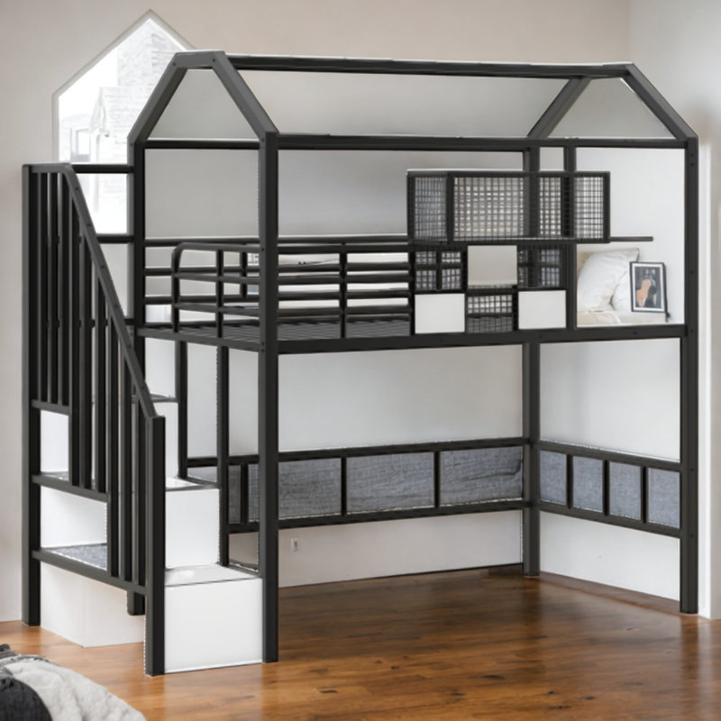 Simonetta Twin Loft Loft Bed with Shelves, Black
