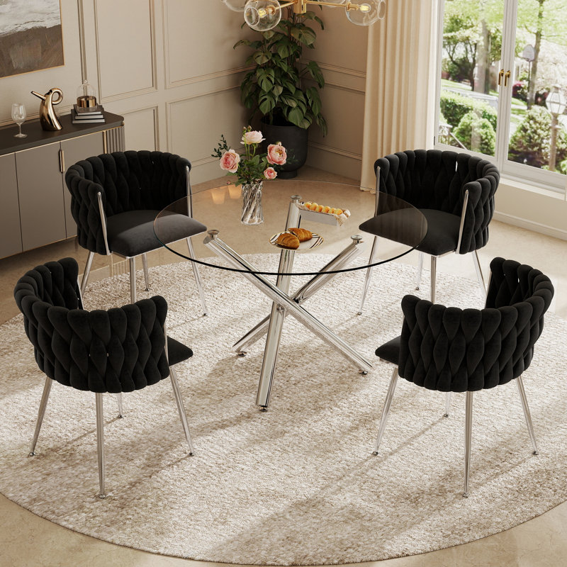 Ensemble de salle à manger Raykwan, H 29,5 po x L 39,37 po x l 39,37 po, Noir, Argent