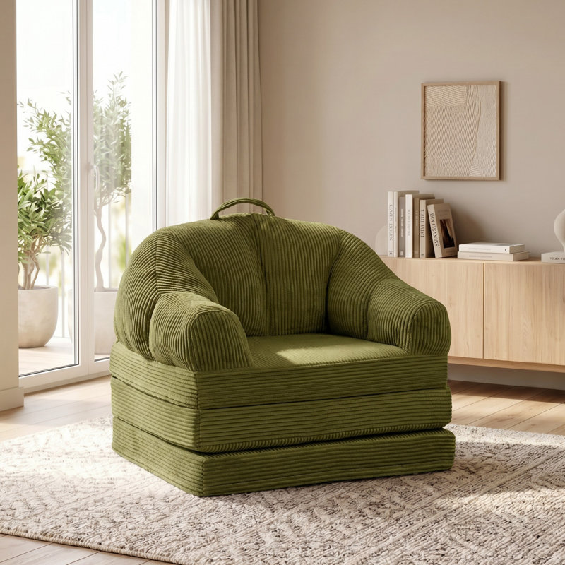 Fauteuil demi-tonneau rembourré d'appoint convertible, Velours côtelé vert