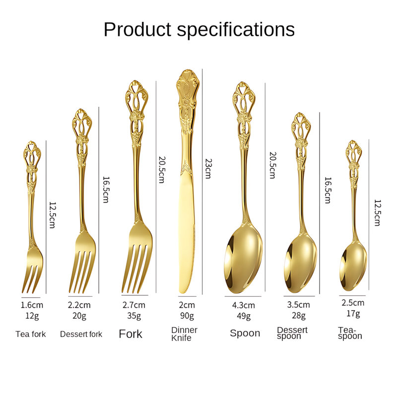 Ensemble de 20 couverts en acier inoxydable Royal Court - Couteau à steak rétro élégant - Ustensiles de cuisine de luxe