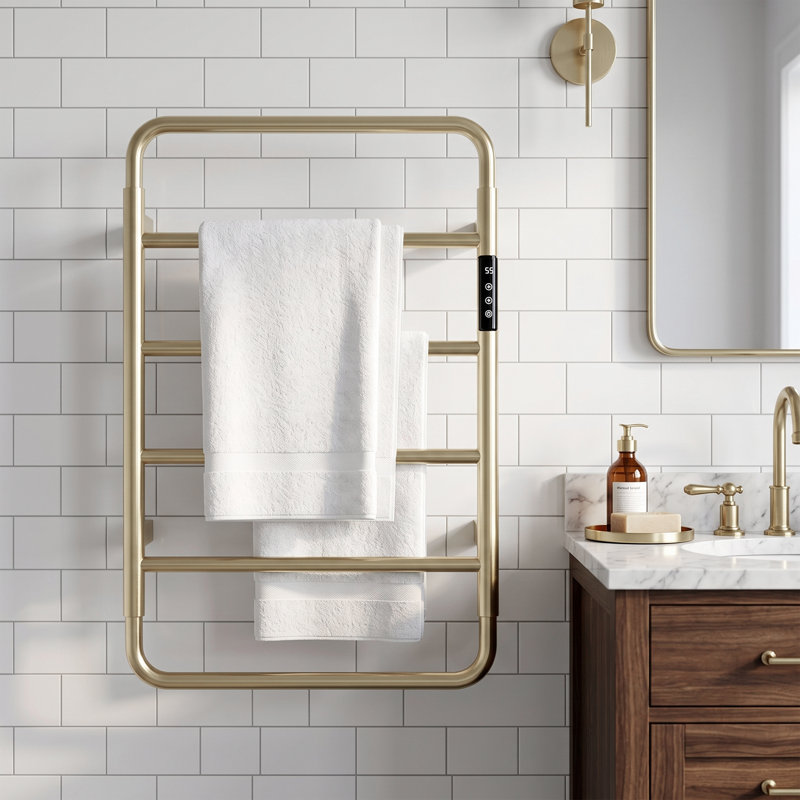 Chauffe-serviettes mural électrique chauffant, intelligent avec minuterie numérique et fibre de carbone 110 V, Doré
