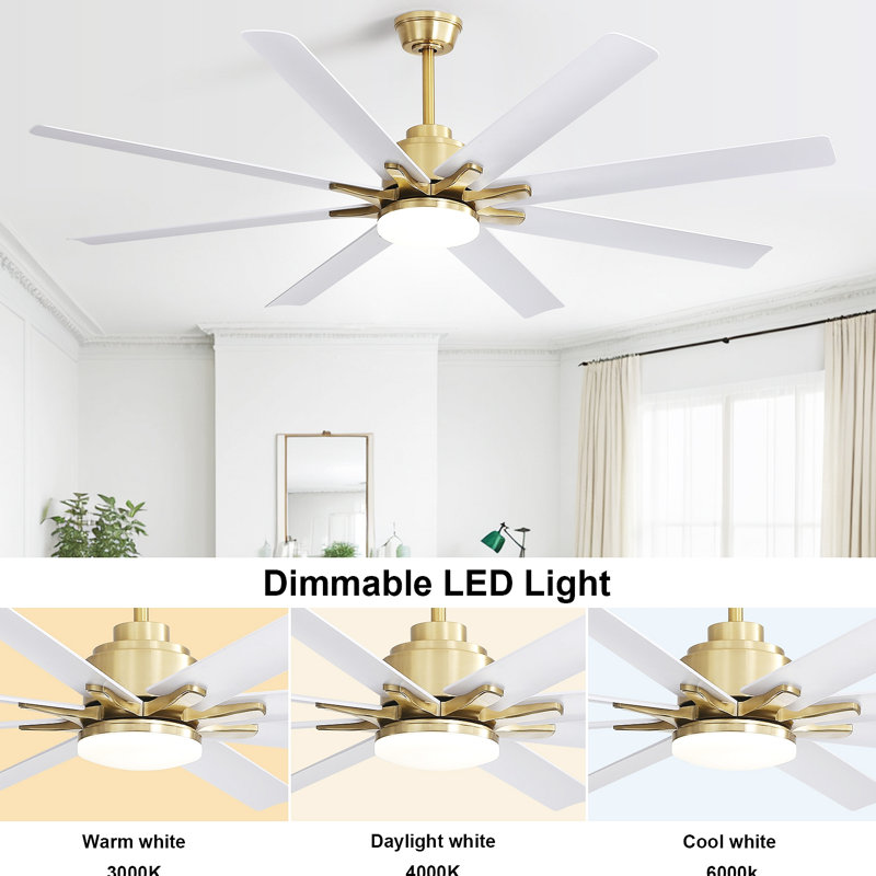 Modern Smart Ceiling Fan With Dimmable Led Light 8 ABS Blades Remote Control Reversible DC Motor For Home Office