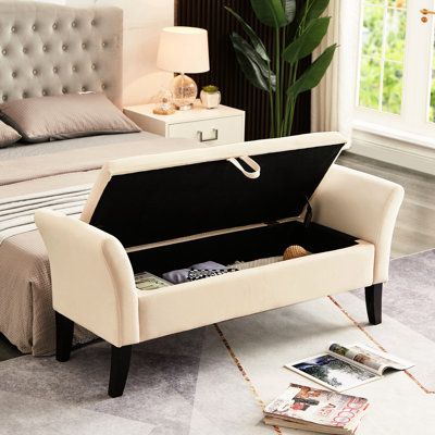 Banc de rangement pour chambre en velours beige 51,5 "avec rangement pratique et chic
