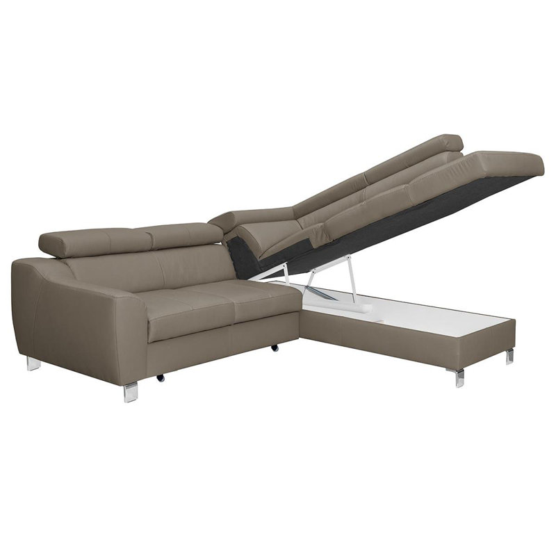 Avaiya Leather Corner Sofa with Sleeping Function and Storage, Taupe, Yes, Right Hand Facing