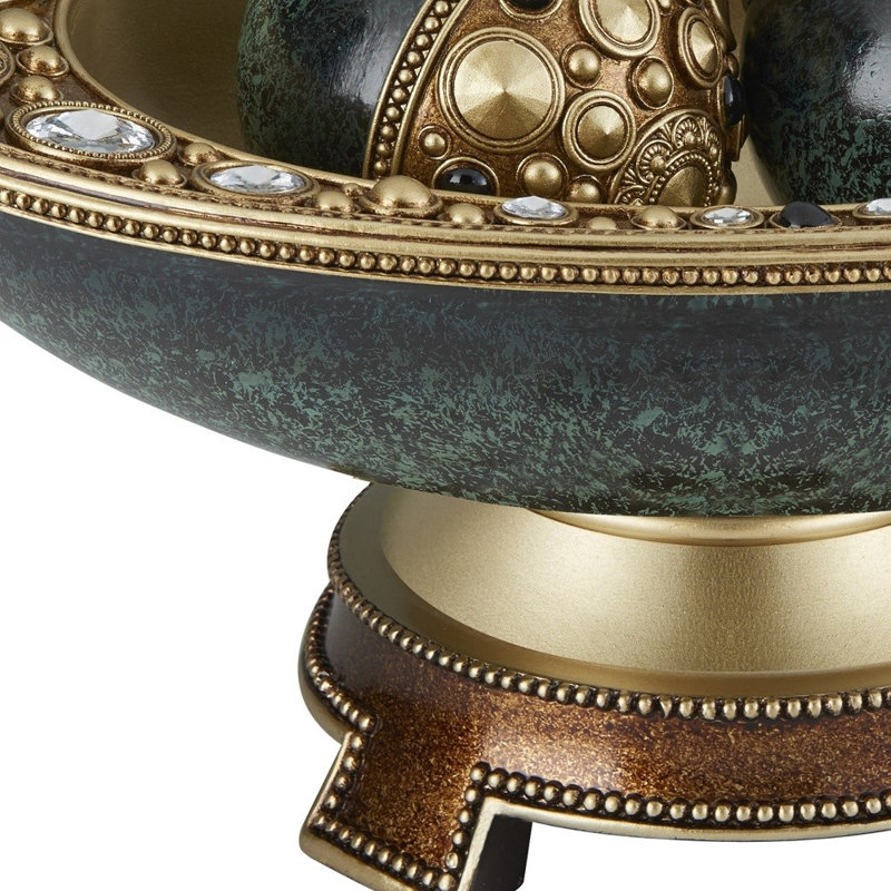 Handcrafted Green and Gold Resin Decorative Bowl with Stand