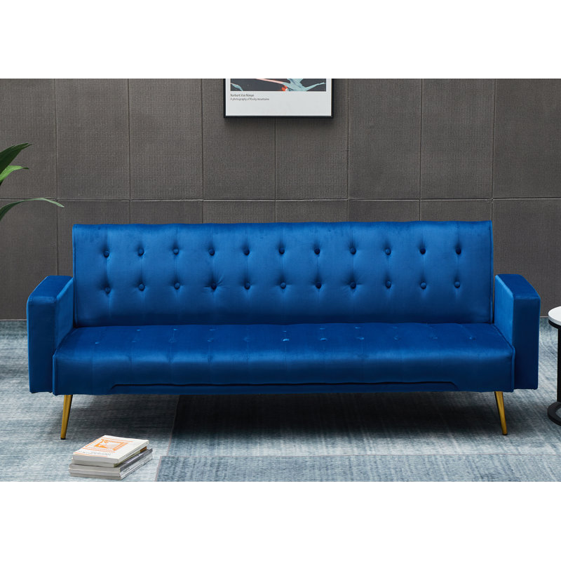 Stefaney Twin 75'' Velvet Convertible Sofa, Blue Velvet