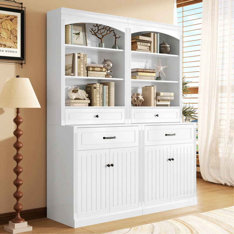 Élégante armoire de rangement pour salle de bain, grande armoire de rangement avec portes, tiroirs, tablette réglable et six tablettes ouvertes